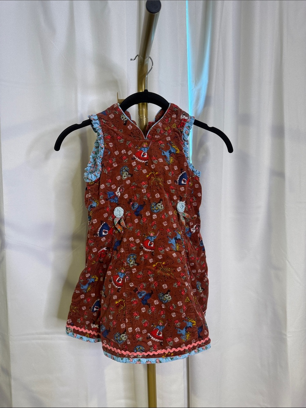 Oilily Vintage Girls 3-4 Little Red Riding Hood Rust Corduroy Sleeveless Dress